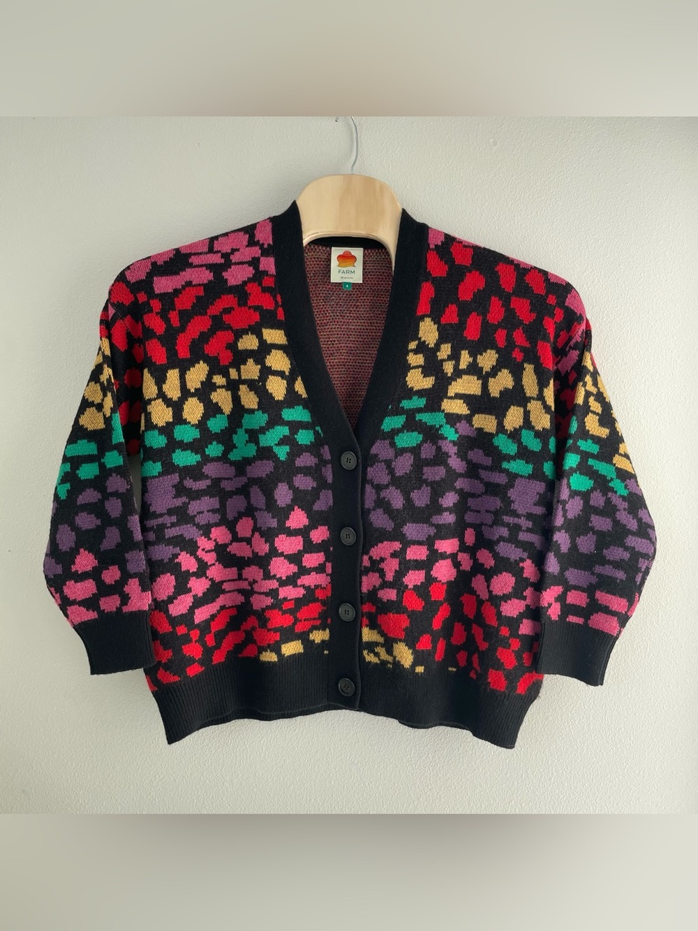 Farm Rio Cardigan Women's Size S Rainbow Leopard Oversized Tropical Eclectic